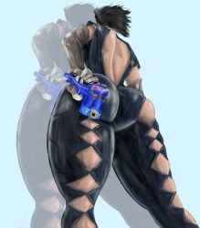 2d 2d_(artwork) ass back_view backboob backless_outfit bayonetta bayonetta_(character) bayonetta_2 black_hair breasts female giant_ass gothic gun huckleberry8181 huge_ass huge_breasts sega thick thick_ass thick_legs thick_thighs