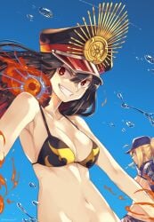2girls artoria_pendragon_(fate) bare_armpits bare_arms bare_belly bare_chest bare_hands bare_hips bare_midriff bare_navel bare_shoulders bare_skin belly belly_button bikini bikini_only bikini_top black_hair black_hair_female blonde_eyebrows blonde_female blonde_hair blonde_hair blonde_hair_female blue_background blue_eyes blue_eyes_female breasts brown_eyes brown_eyes_female cap cleavage collarbone exposed_armpits exposed_arms exposed_belly exposed_chest exposed_hips exposed_midriff exposed_navel exposed_shoulders exposed_skin fate/grand_order fate_(series) female female_focus female_only fumato hair_between_eyes halterneck hat high_resolution highres lean_figure long_hair looking_at_viewer medium_breasts midriff multiple_females multiple_girls mysterious_heroine_xx_(fate) narrow_waist navel oda_nobunaga_(fate) oda_nobunaga_(swimsuit_berserker)_(fate) oda_nobunaga_(swimsuit_berserker)_(second_ascension)_(fate) parted_lips ponytail shoulders simple_background slender_body slender_waist slim_waist smile smiley_face smiling smiling_at_viewer standing string_bikini swimsuit swimwear upper_body