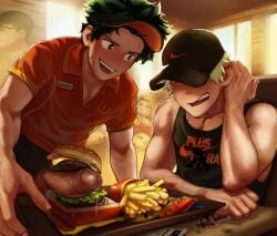2boys bakugou_katsuki balls blonde_hair blonde_hair_male blonde_male boku_no_hero_academia cum deku food food_play gay gay_male green_hair hairy hairy_legs holding_head izuku_midoriya katsuki_bakugou male male/male male_focus male_only masturbation midoriya_izuku modsa666 my_hero_academia precum pubic_hair public scar toes toes_on_penis underwear yaoi