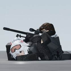 1boy 1girls 3d 3d_(artwork) anti_(phantom_forces) ass baseplate big_ass brickstar328 broker_(phantom_forces) clothed female gun jack-o_pose male phantom_forces roblox roblox_game robloxian tagme