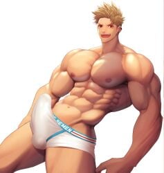 1boy abs absurd_res balls_under_clothes bara beefy biceps big_areola big_breasts big_penis blonde_hair breasts briefs broad_shoulders ear_piercing earrings erection erection_under_clothes frown gay genital_outline hi_res huge_breasts huge_cock hunk laugh long_penis looking_at_viewer male male_breasts male_only manly mature_male meisho_hanten muscles muscular muscular_arms muscular_male navel oppai original original_character pecs penis_bigger_than_head pierced_ears piercing red_eyes short_hair six_pack spiky_hair standing thick_neck thick_penis topless tough_guy triceps underwear_only very_high_resolution white_background white_underwear yaoi
