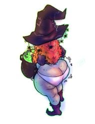 1girls artist_logo ass_crack ass_out back_view big_ass big_butt big_hat black_socks boiling bottom_heavy butt_crack cauldron digital_media_(artwork) facing_away female female_focus female_only freckles freckles_on_ass green_mist halloween_decoration hi_res high_angle_view highres kojoarts liver_spots long_socks messy_hair orange_hair overhead_view panties_halfway_down potion small_panties solo_female spider_web spiders spots_on_ass stirring tanline twitch_lines warts white_background white_panties wide_hips wild_hair witch witch_hat