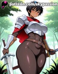 1girls 2025 ai_assisted ai_generated anime armor artist_name bamboo belt berserk black_hair blush branch breastplate brown_eyes bush casca christmas_tree clothed_female covered_navel dappled_sunlight dark-skinned_female dark_skin day female female_focus female_only foliage forest grass hi_res high_quality high_resolution highres holding holding_sword holding_weapon jungle katana looking_at_viewer nature outdoors palm_tree path patreon patreon_username plant planted planted_sword reverse_grip scabbard sheath sheathed short_hair short_sword skypassion solo stable_diffusion sword tree tree_shade under_tree unsheathed watermark weapon