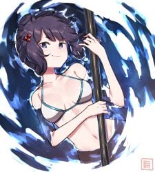 1girls bare_arms bare_belly bare_chest bare_hands bare_hips bare_midriff bare_navel bare_shoulders bare_skin belly belly_button bikini bikini_only bikini_top blue_eyes blue_eyes_female breasts closed_mouth_smile collarbone elbows exposed_arms exposed_belly exposed_chest exposed_hips exposed_midriff exposed_navel exposed_shoulders exposed_skin eyebrows_visible_through_hair fate/grand_order fate_(series) female female_focus female_only fingers fumato half_submerged halterneck head_tilt high_resolution highres hourglass_figure katsushika_hokusai_(fate) katsushika_hokusai_(swimsuit_saber)_(fate) lean_figure long_hair looking_at_viewer midriff narrow_waist navel partially_submerged partially_submerged_legs petite petite_body petite_breasts petite_female petite_girl petite_tits purple_eyebrows purple_hair purple_hair_female shoulders slender_body slender_waist slim_waist small_breasts smile smiley_face smiling smiling_at_viewer smirk solo string_bikini submerged_feet submerged_legs swimsuit swimwear tilted_head upper_body water wide_hips
