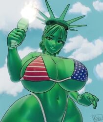 1girls american_flag_bikini animated huge_breasts mp4 statue_of_liberty tagme video yoku_(artist)