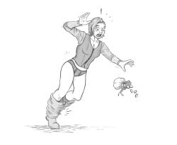 1girls 2d 2d_(artwork) monochrome original panties pants_down solo tripping wuulfenblade