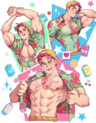 1boy abby_(kpop_demon_hunters) abs bara big_pecs gay heart_symbol jackray85674939 kpop_demon_hunters male male_only muscular muscular_male open_shirt saja_boys winking_at_viewer writing_on_breasts yaoi