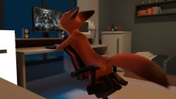16:9 3d_(artwork) anthro anus anus_only ass blender_(artwork) brown_body brown_fur canid canine computer_monitor desk digital_media_(artwork) dipstick_tail disney fluffy fluffy_tail fox fur furniture furniture_lamp gaming_chair male mammal markings nick_wilde nude orange_body orange_fur rayverak red_fox solo table tail tail_markings true_fox widescreen zootopia