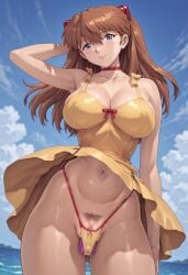 1girls ai_generated asuka_langley_sohryu big_breasts breasts brown_hair civitai clothing collar confident confident_smile crotchless_panties dildo_in_pussy dildo_under_panties erect_nipples erect_nipples_under_clothes exhibitionism exhibitionist female female_focus female_only hand_on_head hand_on_hip hands_on_hips huge_breasts large_breasts mogudan mogudan_style neon_genesis_evangelion nipples outdoors outdoors_nudity pale-skinned_female pale_skin plump_pussy posing posing_for_the_viewer pubic_hair pussy self_upload smile solar3 sundress thick_thighs voluptuous wide_hips wind_lift