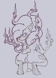 anthro anus ass botanics butt_focus canid canine crouching digitigrade female fox generation_5_pokemon genitals hi_res mammal multi_eye nintendo pokemon pokemon_(species) presenting presenting_hindquarters solo vulva zorlluhan_(botanics) zoroark