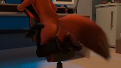 16:9 3d_(artwork) anthro anus anus_only ass blender_(artwork) brown_body brown_fur canid canine computer_monitor desk digital_media_(artwork) dipstick_tail disney fluffy fluffy_tail fox fur furniture gaming_chair male mammal markings nick_wilde nude orange_body orange_fur rayverak red_fox solo table tail tail_markings true_fox widescreen zootopia