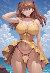 1girls ai_generated asuka_langley_sohryu big_breasts breasts brown_hair civitai clothing collar confident confident_smile crotchless_panties dildo_in_pussy dildo_under_panties erect_nipples erect_nipples_under_clothes exhibitionism exhibitionist female female_focus female_only hand_on_head hands_on_hips huge_breasts large_breasts mogudan mogudan_style neon_genesis_evangelion nipples outdoors outdoors_nudity pale-skinned_female pale_skin plump_pussy posing posing_for_the_viewer pubic_hair pussy self_upload smile solar3 sundress thick_thighs voluptuous wide_hips wind_lift