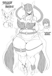 2girls angewomon bandai_namco big_breasts chubby chubby_female dialogue digimon digimon_adventure english_text fat_thighs female gatomon greyscale helmet hi_res hikari_yagami long_hair saltyxodium speech_bubble thick_thighs white_background