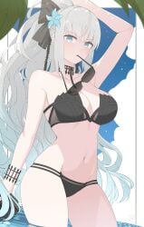 1girls arm_above_head arm_up bare_armpits bare_arms bare_belly bare_chest bare_hands bare_hips bare_legs bare_midriff bare_navel bare_shoulders bare_skin bare_thighs belly belly_button big_breasts bikini bikini_bottom bikini_only bikini_top black_bikini black_bikini_bottom black_bikini_top black_hair_ribbon black_hair_tie black_ribbon black_string_bikini black_swimsuit black_swimwear blue_background blue_eyes blue_eyes_female breasts busty busty_female busty_girl cleavage collarbone curvaceous curvaceous_body curvaceous_female curvaceous_figure curvaceous_hips curvaceous_thighs curvy curvy_body curvy_female curvy_figure curvy_hips curvy_thighs elbows exposed_armpits exposed_arms exposed_belly exposed_chest exposed_hips exposed_legs exposed_midriff exposed_navel exposed_shoulders exposed_skin exposed_thighs eyebrows_visible_through_hair fate/grand_order fate_(series) female female_focus female_only flower flower_hair_ornament flower_in_hair flower_on_head fumato groin hair_ornament hair_ornaments hair_ribbon hair_tie half_submerged hand_above_head hand_behind_head hand_up high_resolution highres hourglass_figure large_breasts lean_figure long_hair looking_at_viewer midriff morgan_le_fay_(fate) narrow_waist navel partially_submerged partially_submerged_legs ponytail ribbon shoulders simple_background slender_body slender_waist slim_waist solo standing string_bikini submerged_feet submerged_legs sunglasses swimsuit swimwear thick_thighs thighs upper_body very_long_hair wavy_hair white_eyebrows white_hair white_hair_female wide_hips