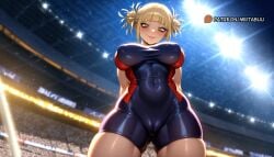 ai_generated alternate_costume arms_behind_back ass_visible_through_thighs audience black_bodysuit blonde_hair blunt_bangs blurry blurry_background blush bodysuit boku_no_hero_academia breasts cameltoe closed_mouth concert covered_navel covered_nipples cowboy_shot crowd curvy double_bun female from_below hair_bun half-closed_eyes impossible_clothes indoors large_breasts light light_particles lights looking_at_viewer looking_down makeup meitabuu messy_hair multiple_girls narrowed_eyes short_hair sidelocks skin_tight skindentation slit_pupils smile solo stadium stage_lights standing taut_clothes thick_thighs thighs toga_himiko unitard wide_hips yellow_eyes
