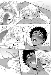 ahe_gao ahe_gao ahegao_face bed bedroom black_body black_hair black_skin blonde_hair comic dark-skinned_male dark_skin dungeon_meshi erect_penis erection eyes focus gay gay_domination gay_male gay_sex hair kabru kyosein laios_touden male male/male male_focus male_only muscular muscular_male oral oral_penetration oral_sex penis penis_in_mouth penis_lick penis_on_face sex tears tears_in_eyes uncensored yaoi