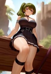 1girls 2d ai_generated ass bare_shoulders barefeet big_ass big_breasts breasts erophoenix feet female female_focus full_body green_hair long_hair looking_at_viewer looking_back miniskirt nude pale_skinned_female patreon_username ponytail smile soles solo solo_female sousou_no_frieren sweat thick thick_thighs toes ubel_(sousou_no_frieren) uncensored