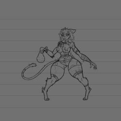 arsfromnowhere_(artist) big_breasts cat_ears cat_girl curvy feline furry huge_breasts monster monster_girl paws sketch thick wide_hips