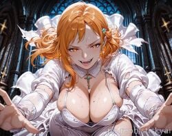 1girls ai_generated anime breasts breasts eyes fit nami nami_(one_piece) nsfw one_piece orange_hair stickyai