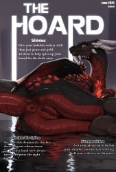 anus ass cover dragon english_text female feral genitals hi_res horn innie_vulva ishiru long_neck looking_at_viewer looking_back looking_back_at_viewer lying magazine_cover membrane_(anatomy) membranous_wings mythological_creature mythological_scalie mythology on_side presenting presenting_hindquarters red_body red_scales scales scalie solo spikes tail text thick_tail ventral_scales vulva wings