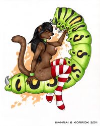 2011 anthro_on_feral banrai breasts caterpillar cum drippy feral feral_on_anthro fossa interspecies korrok nipples no_humans sex socks what