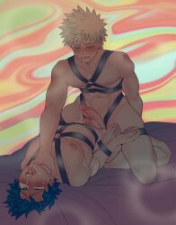 2boys ahe_gao ahe_gao ahegao_face bakugou_katsuki balls bed bed_sheet big_penis blonde_hair blood blush body_freckles boku_no_hero_academia bondage bondage completely_nude curly_hair deku domination erect_nipples erection gay gay_domination gay_male green_eyes green_hair huge_ass izuku_midoriya katsuki_bakugou kyosein kyoseinmale male/male male_focus messy_hair midoriya_izuku my_hero_academia nosebleed nude nude_male on_bed open_mouth penis penis_out penis_size_difference perineum red_eyes scar scar_on_arm scar_on_face seducing shirt shounen_jump smile soles speech speech_bubble speech_bubbles spiked_hair spiky_hair testicles toes yaoi