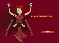 adventurequest_worlds aqw aqworlds armor arms_up artix_entertainment blue_eyes blush boots chestplate circlet clothing gravelyn long_hair red_armor red_hair text