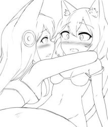 2girls ashie_neko bikini_top blush cat_ears cat_tail daebom female female_only fox_ears fox_tail looking_at_each_other multiple_girls small_breasts war_thunder