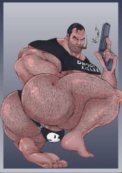 angry beard big_ass big_breasts big_pecs big_penis hairy human human_only light-skinned_male light_skin male male_only marvel masculine mirovbent muscular_male punisher smoking solo solo_male the_punisher thick_ass thick_thighs thong tight_clothing