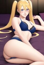 1girls ai_generated ass ass_focus bed bedroom blonde_hair blue_bra blue_eyes blue_panties blue_underwear blush bra cleavage clothing dat_ass gender_transformation genderswap_(mtf) legs_together light-skinned_female light_skin lips lipstick long_hair looking_at_viewer makeup nai_diffusion naruko naruto naruto_(classic) naruto_(series) naruto_shippuden on_bed on_side pale-skinned_female pale_skin panties petite pillow pink_lips pink_lipstick pinup pose posing presenting_ass presenting_butt rule_63 sexy_no_jutsu shounen_jump small_breasts smile smiling smiling_at_viewer solo solo_female solo_focus stable_diffusion thick_thighs thighs tied_hair tomeng twintails underwear uzumaki_naruto very_long_hair