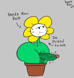 1boy big_ass big_penis bottom_heavy femboy flower flower_petals flowey_the_flower flowey_with_nothing_else_but_a_massive_ass huge_cock male male_only penis pent_up plant pot potted_plant roccorox sweat tagme thick_thighs undertale undertale_(series) wide_hips