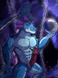 abs anthro aquatic_dragon bodily_fluids bubble detailed_background dragokaizer666 dragon genital_fluids genitals hi_res male marine multicolored_body muscular muscular_anthro muscular_male pecs penis precum solo two_tone_body underwater water