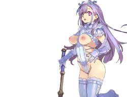 1girls big_breasts bikini bikini_armor_explorers breasts cute petite purple_hair standing stockings transparent_background wardrobe_malfunction