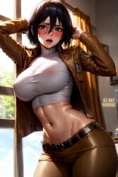 1girls ai_art_panwho ai_generated athletic_female attack_on_titan female_focus female_only hi_res high_resolution medium_hair mikasa_ackerman milf muscular_female shingeki_no_kyojin short_hair solo solo_female solo_focus stable_diffusion toned_female voluptuous voluptuous_female