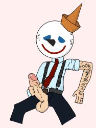 arm_hair belt blue_suit boner business_suit clothed clothed_male clothing cock dick erection jack_box jack_in_the_box jerking large_penis male_only mascot mask masked masked_male masturbation necktie no_background object_head pants penis penis_grab penis_out precum precum_drip precum_on_penis pubic_hair romapolick sitting solo solo_male suit suspenders tie wedding_ring