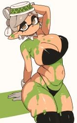 1girls armpits ass beauty_mark breasts cleavage earring facial_markings female female_only huge_ass huge_breasts humanoid ink ink_on_body inkling light-skinned_female light_skin long_ears looking_at_viewer marie_(splatoon) mole_under_eye navel nintendo panties pointy_ears short_hair skindentation slightly_chubby splatoon splatoon_(series) symbol-shaped_pupils tentacle_hair thick_thighs thighhighs white_hair wide_hips yellow_eyes yuta_agc