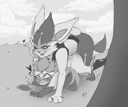 anthro anthro_on_feral bent_over bite biting_lip blush blush_lines bodily_fluids cinderace doggy_style dominant dominant_male duo eeveelution female feral from_behind_position generation_4_pokemon generation_8_pokemon glaceon grabbing_both_ears grass grass_field heart hi_res krellatnight lagomorph leaning leaning_forward leporid looking_pleasured looking_up male male/female mammal nintendo open_mouth open_smile outside outside_sex paws penetration plant pokemon pokemon_(species) rabbit sex size_difference smaller_female smile smiling_at_partner submissive submissive_female sweat sweatdrop vaginal_penetration zoophilia