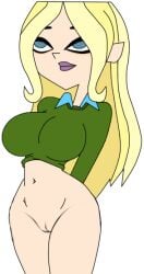 1girls bottomless curvaceous dawn_(tdi) edit female female_only large_breasts nekomate14_edited shirt solo total_drama:_revenge_of_the_island total_drama_island vanilladream34 white_background