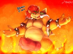 absurd_res anthro anthro_only armband bagu belly big_penis bowser bracelet collar dialogue erection eyebrows fire genitals hair half-closed_eyes hi_res horn jewelry knot koopa looking_at_viewer male male_only mario_(series) musclegut muscular narrowed_eyes nintendo open_mouth pecs penile_spines penis pink_penis red_hair reptile scalie shell simple_background smile solo spiked_armband spiked_bracelet spiked_collar spiked_penis spiked_shell spikes spikes_(anatomy) spread_arms super_mario_bros._(2023_film) teeth teeth_showing thick_eyebrows thick_penis turtle yellow_body