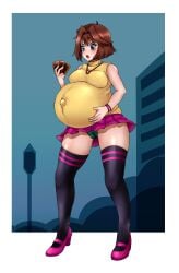 1girls belly big_belly brown_hair cameltoe female loppini outie_navel panties pregnant tea_gardner thighhighs yu-gi-oh!