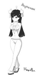 black_hair cleavage clothed_female exposed_chest fully_clothed gijinka hoonter long_hair magnezone pokemon solo solo_female