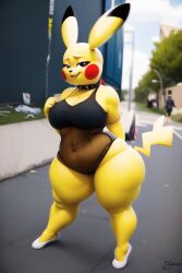 ai_generated anthro big_city city city_background fat novelai pikachu pokemon pokemon_(species) solo solo_female thick_thighs urban