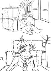 2koma anthro asphyxiation barn big_breasts bodily_fluids border_collie bound bovid breasts canid canine canis caprine choking clothing collie comic cum cum_inside domestic_dog dominant dominant_female dominant_male duo egg_vibrator eliza_edington female foxxj gag gagged genital_fluids goat hands_tied hay hay_bale herding_dog hi_res male male/female mammal mature_female on_bottom on_top overalls pastoral_dog reverse_cowgirl_position sex sex_toy sheepdog teasing vibrator