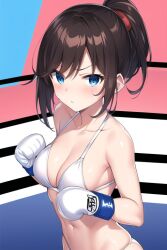 1girls ai_generated bikini blue_eyes boxing boxing_gloves boxing_ring cute female female_only gloves original original_character solo solo_female solo_focus sportswear white_boxing_gloves white_gloves white_skin wholesome