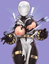 ! !! 1girls artificer_(risk_of_rain) big_breasts blush_lines breasts breasts_out bursting_breasts bursting_clothes exposed_breasts female female_only helmet large_breasts risk_of_rain risk_of_rain_2 shocked solo_female suprised tagme thick_thighs thighs torn_clothes wamudraws wardrobe_malfunction