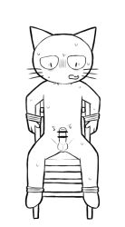 anthro black_legwear blush censored censored_penis furry kobayashi_(teach_the_cat) line_art male oyasaioni9 panic penis_out scared sweat teach_the_cat tied_to_chair tied_up whiskers