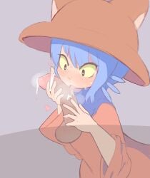 animal_humanoid big_penis blue_hair blush cat_humanoid clothed cum cum_on_face feline female hat heart-shaped_pupils niko_(oneshot) oneshot penis_lick video_games yellow_eyes