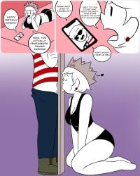 1boy 1girls 2021 america america_(egobuzz) canada canada_(countryhumans) canada_(egobuzz) clothed_sex clothing countryhumans countryhumans_girl cychet english_text glory_hole heart oral partners partners_fucking short_hair text united_states_of_america_(countryhumans) white_body white_hair white_skin