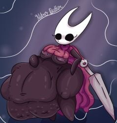 1girls belly_bulge black_body blush breasts busty cape digestion exposed_nipples fatal_vore hollow_knight hornet_(hollow_knight) huge_belly huge_thighs hyper_belly implied_digestion medium_breasts mysticemerald_(artist) nipples nitrobutter red_cape shirt_lift stomach_bulge stomach_deformation thick_thighs voluptuous vore vore_belly