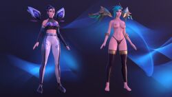 1girls 2023 3d arti202 blue_eyes blue_hair choker clothed clothing dragonmancers_series female female_only gray_background grey_background k/da_all_out_kai'sa k/da_all_out_series kai'sa lagoon_dragon_kai'sa large_breasts league_of_legends lipstick standing wide_hips